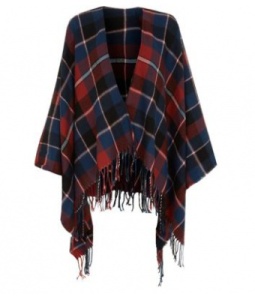 Navy And Red Check Wrap Tassel Hem Scarf